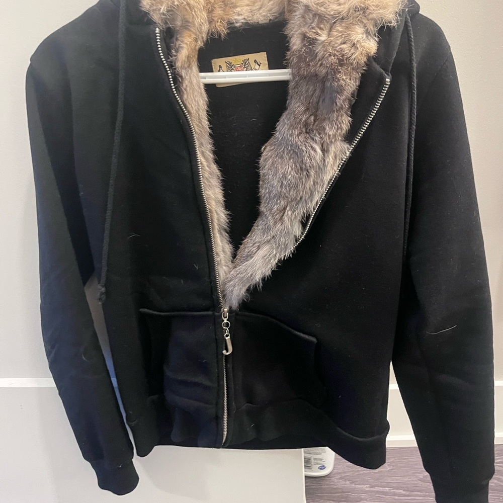 Juicy Couture Black Jacket with detachable Fur Trim